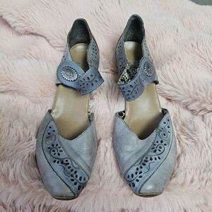 Rieker Antistress Sz 37/6.5 US Comfort Mary Jane Block Heel Shoes Gray Leather